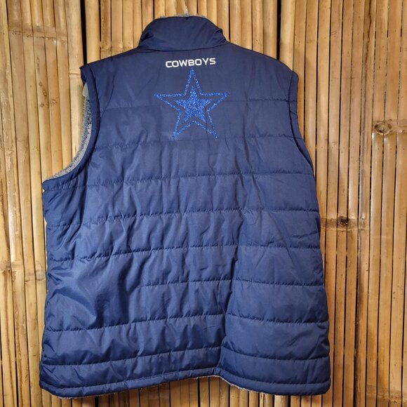 NFL Team Apparel Dallas Cowboys Reversable Puffer Vest Womans XXL Blue/Gray - Picture 2 of 10
